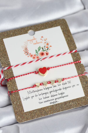 Marteniçka Bileklik 3'lü Kırmızı Mineli Kalp Model