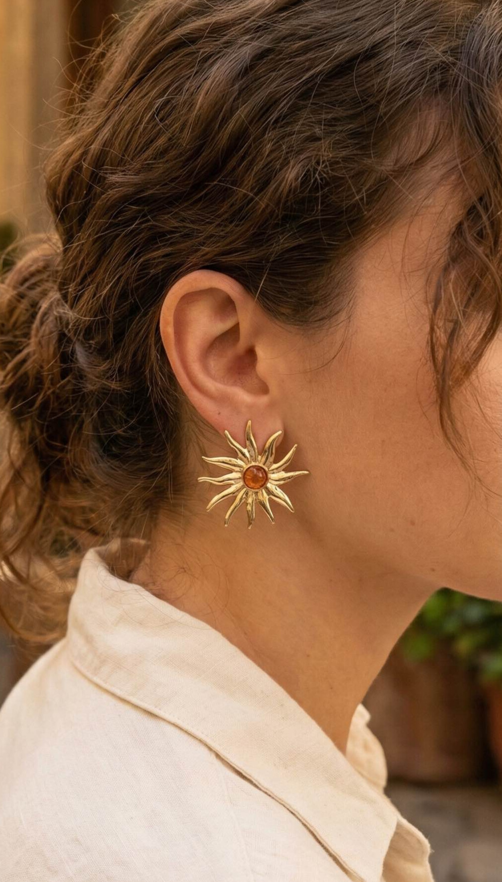 Güneş Model Gold Renk Pirinç Kadın Küpe