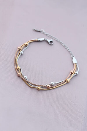 316L Kararmaz Çelik Gümüş Renk Top Zincirli Kadın Bileklik