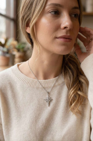 316L Çelik Gümüş Renk Zirkon Taşlı Kutup Yıldızı Model Kolye