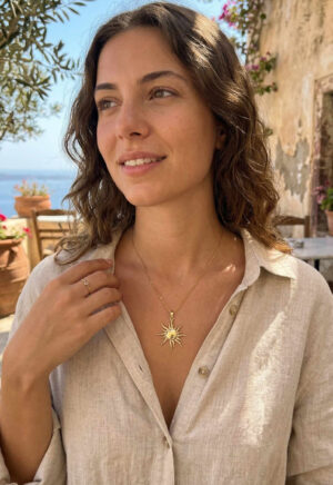 316L Çelik Zincir Gold Renk Güneş Model Kadın Kolye