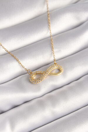 316L Çelik Gold Renk Zincir Zirkon Taşlı Sonsuzluk Model Kadın Kolye
