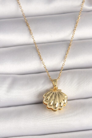 316L Çelik Gold Renk Zincir Açılır İncili Midye Model Kadın Kolye