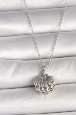 316L Çelik Gümüş Renk Zincir Açılır İncili Midye Model Kadın Kolye