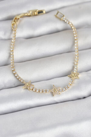 Pirinç Gold Renk Minimal Yıldız Model Zirkon Taşlı Su Yolu Kadın Bileklik