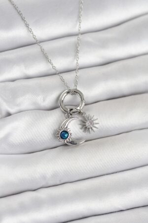 316L Çelik Gümüş Renk Gece Gündüz Tema Charmlı Kadın Kolye