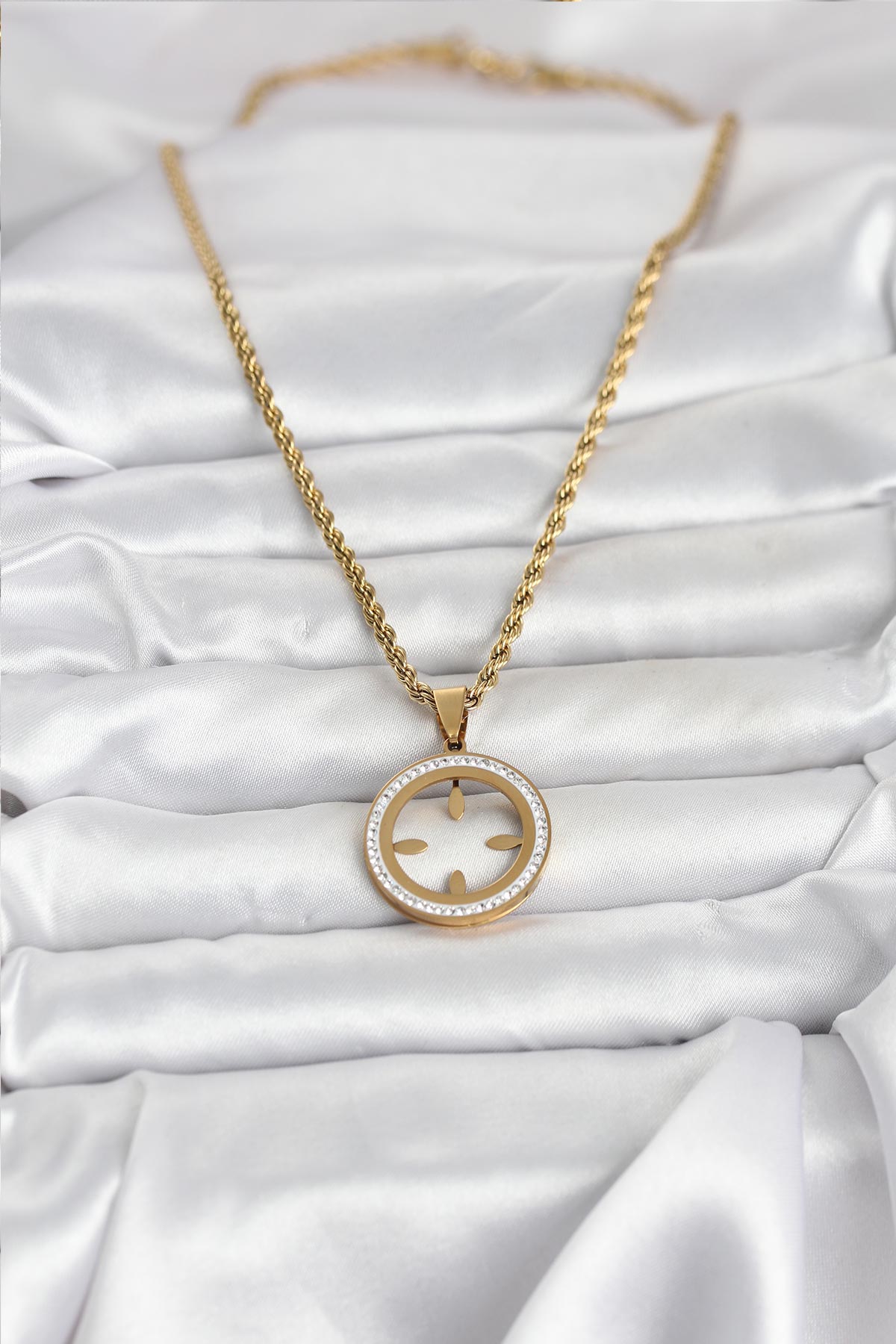 316L Çelik Burgu Zincir Model Çeyrek Takılabilir Kadın Kolye - Görsel 2