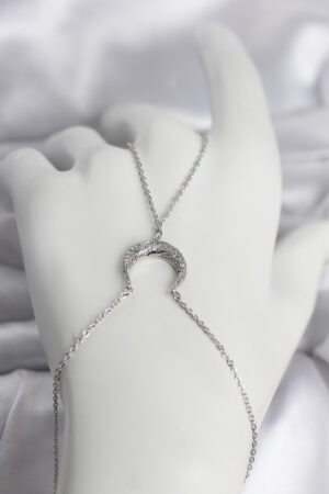 Pirinç Gümüş Renk Hilal Model Zirkon Taşlı Kadın Şahmeran