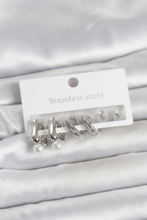 316L Çelik Gümüş Renk Kadın Küpe Seti