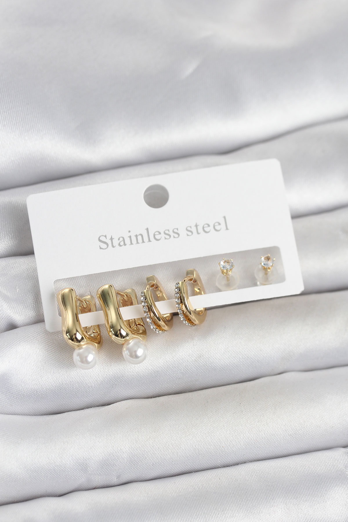 316L Çelik Gold Renk Kadın Küpe Seti