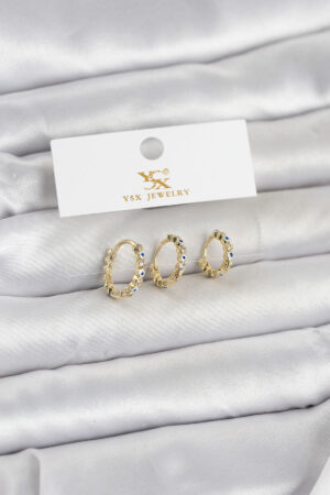 Pirinç Gold Renk Nazarlı Model 3'lü Kadın Küpe