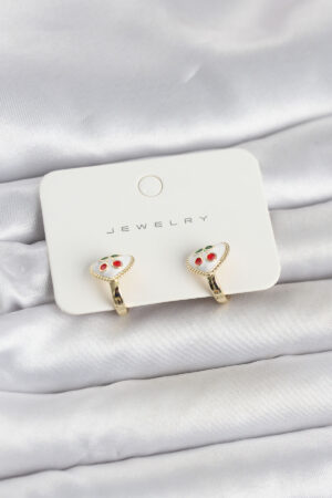 Pirinç Gold Renk Mineli Kalp Kiraz Model Çocuk Küpe