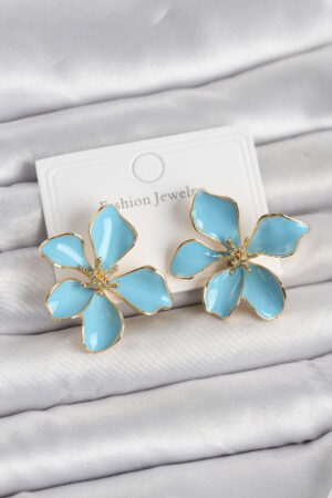 Mavi Mineli Çiçek Model Pirinç Kadın Küpe