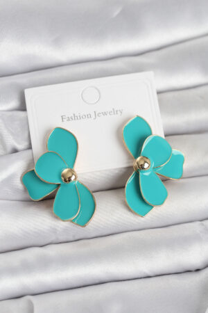 Turkuaz Mineli Lotus Model Pirinç Kadın Küpe