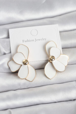 Beyaz Mineli Lotus Model Pirinç Kadın Küpe