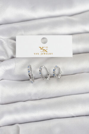 Pirinç Gümüş Renk Nazarlı Model 3'lü Kadın Küpe