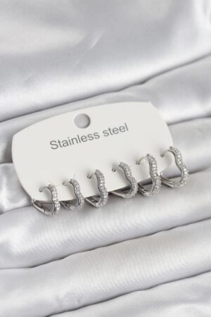 316L Çelik Gümüş Renk 6'lı Set Kalp Form Kadın Küpe