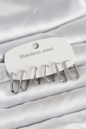 316L Çelik Gümüş Renk 6'lı Set Geometrik Model Kadın Küpe