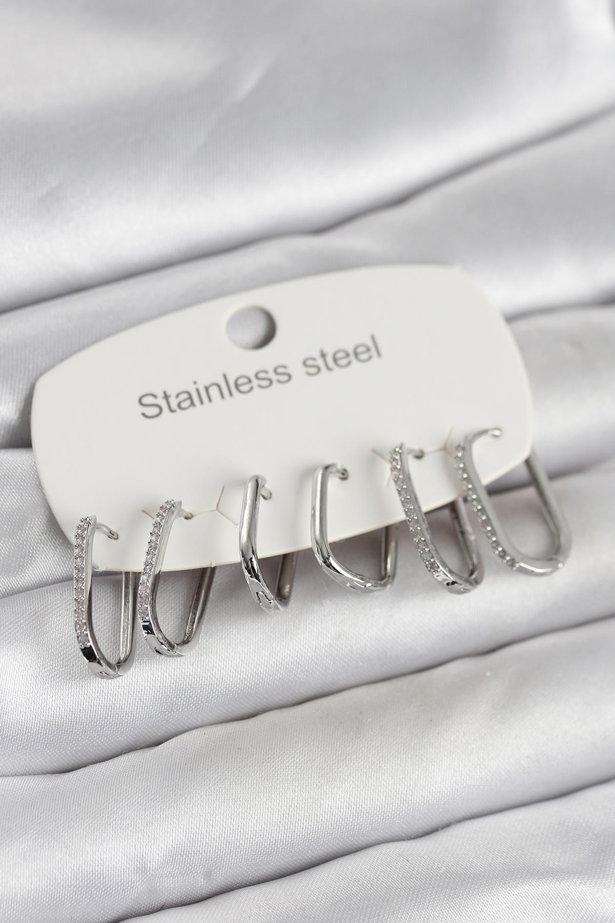 316L Çelik Gümüş Renk 6'lı Set Geometrik Model Kadın Küpe