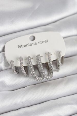 316L Çelik Gold Renk 6'lı Set Zirkon Taşlı Kadın Küpe