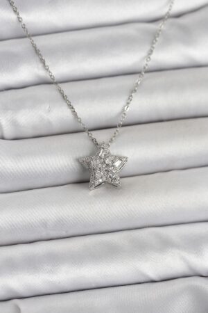 316L Çelik Zincir Gümüş Renk Zirkon Taşlı Yıldız Model Kadın Kolye