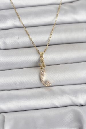 316L Çelik Zincir Gold Renk Zirkon Taşlı Deniz Kızı Model Kadın Kolye