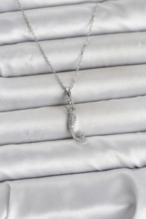 316L Çelik Zincir Gümüş Renk Zirkon Taşlı Deniz Kızı Model Kadın Kolye