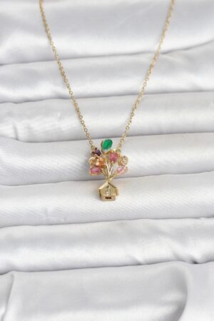 316L Çelik Zincir Gold Renk Uçan Balon Ev Figür Kadın Kolye