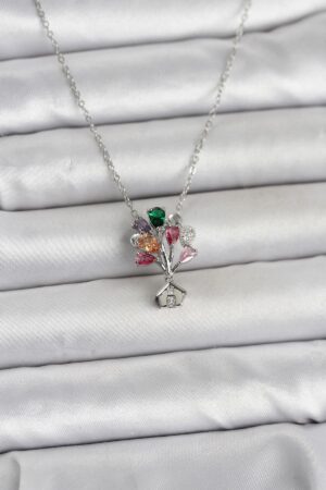 316L Çelik Zincir Gümüş Renk Uçan Balon Ev Figür Kadın Kolye