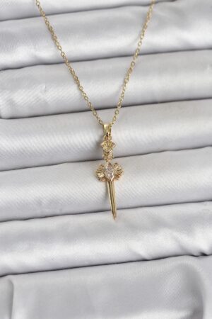 316L Çelik Zincir Gold Renk Kılıç Model Kadın Kolye