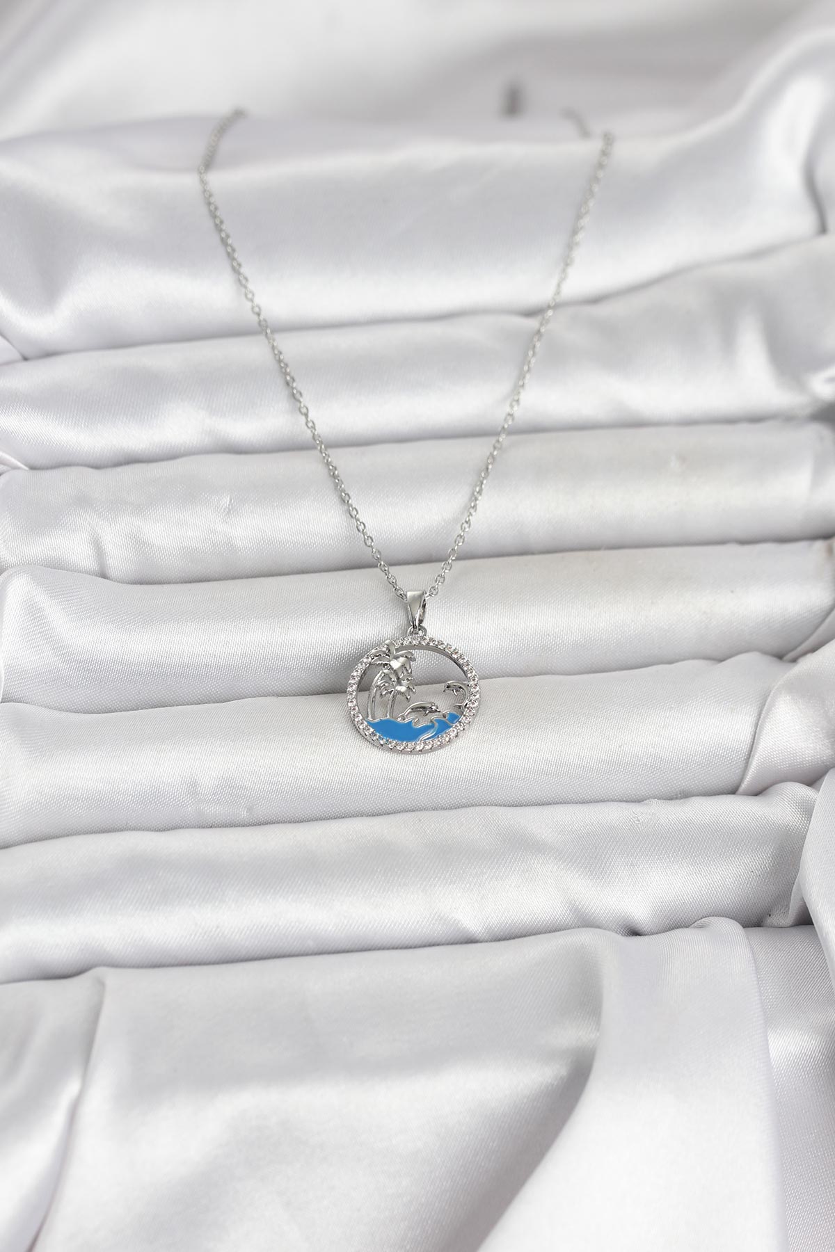 316L Çelik Zincir Gümüş Renk Zirkon Taşlı Deniz Temalı Kadın Kolye - Görsel 2