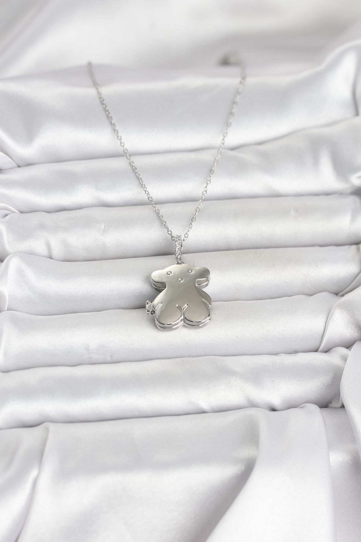 316L Çelik Zincir Gümüş Renk Ayıcık Model Açılabilir Kadın Kolye - Görsel 3