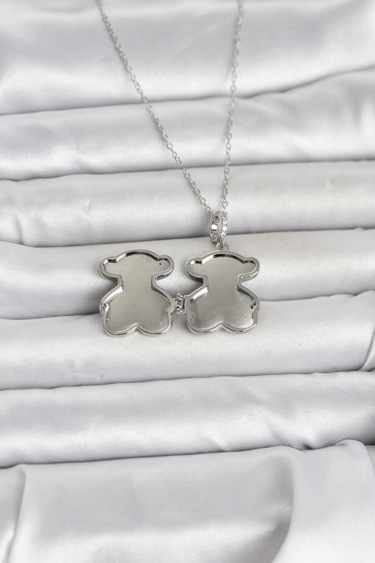 316L Çelik Zincir Gümüş Renk Ayıcık Model Açılabilir Kadın Kolye - Görsel 2