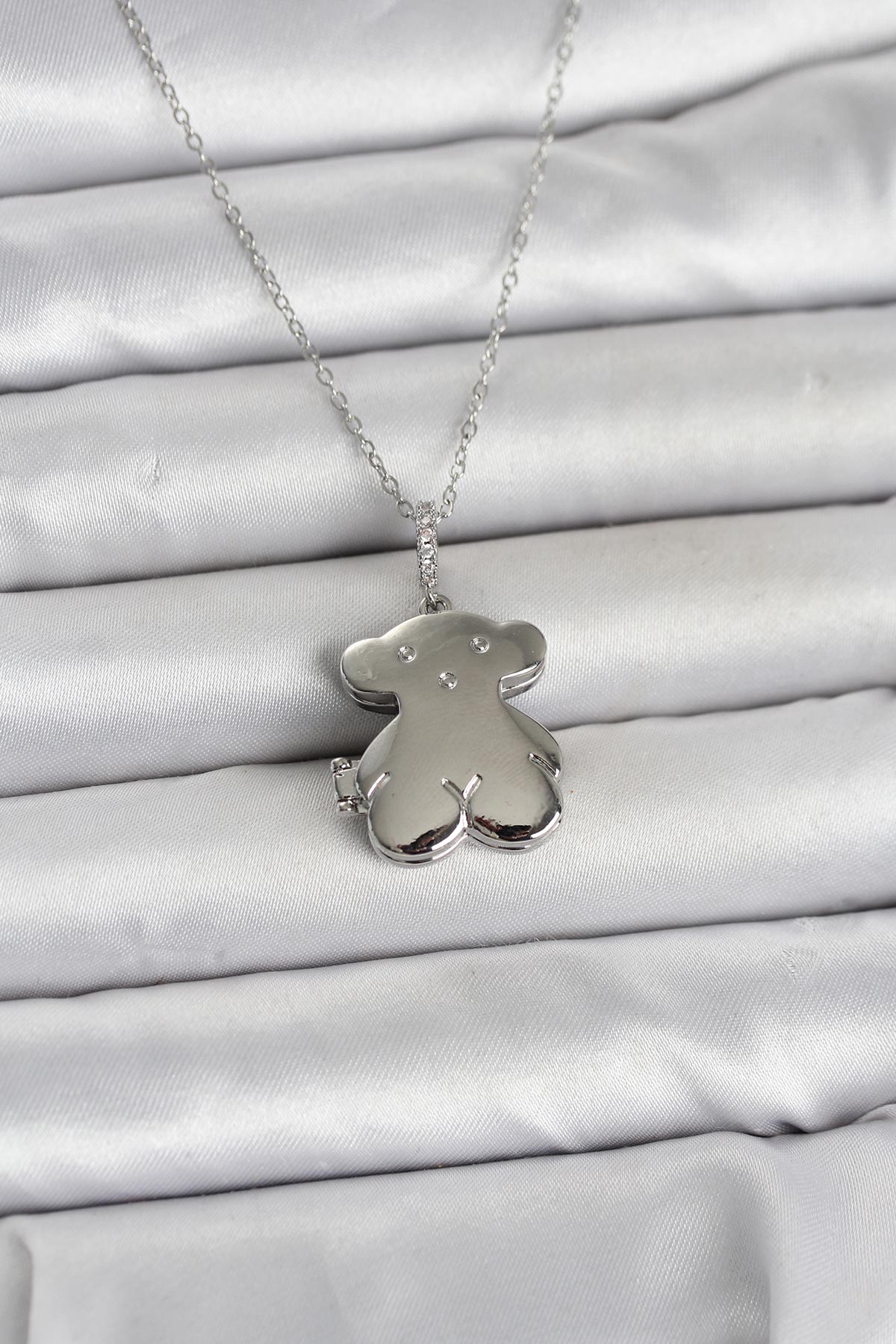 316L Çelik Zincir Gümüş Renk Ayıcık Model Açılabilir Kadın Kolye