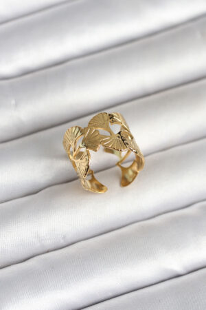 316L Çelik Gold Renk Yelpaze Model Kadın Yüzük