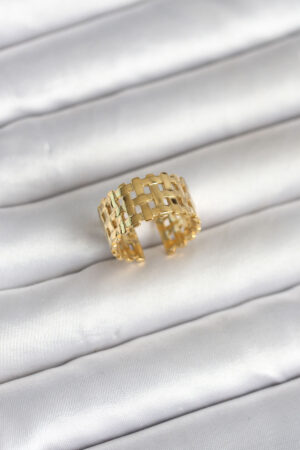 316L Çelik Gold Renk Hasır Model Kadın Yüzük