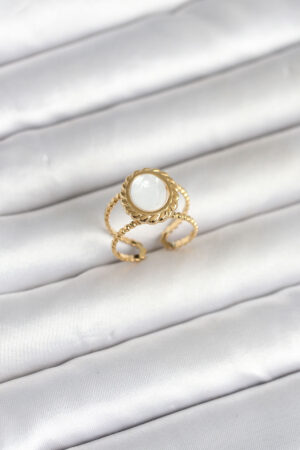 316L Çelik Gold Renk Sedefli Vintage Kadın Yüzük