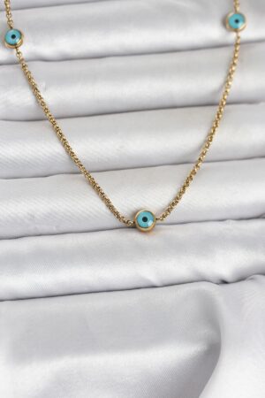 316L Çelik Gold Renk Nazarlı Model Kadın Kolye