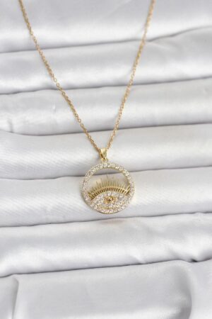 316L Çelik Gold Renk Zirkon Taşlı Göz Model Kadın Kolye