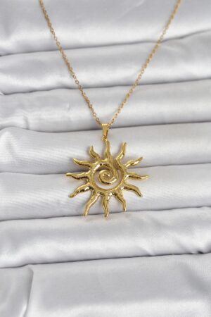 316L Çelik Gold Renk Bohem Güneş Model Kadın Kolye