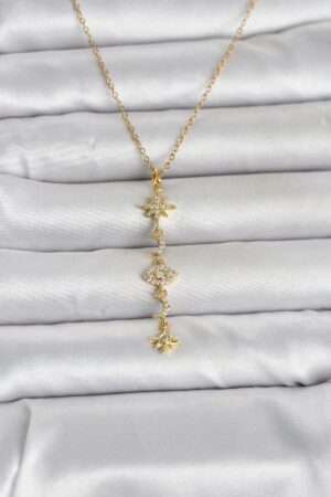 316L Çelik Gold Renk Kutup Yıldızı Y Model Zirkon Taşlı Kadın Kolye