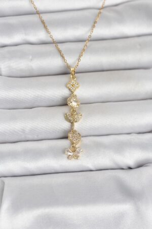 316L Çelik Gold Renk Şans Kolyesi Y Model Zirkon Taşlı Kadın Kolye