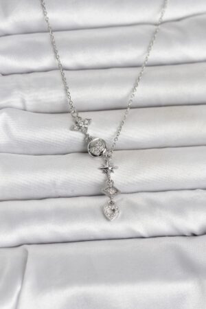 316L Çelik Gümüş Renk Zirkon Taşlı Y Kadın Kolye