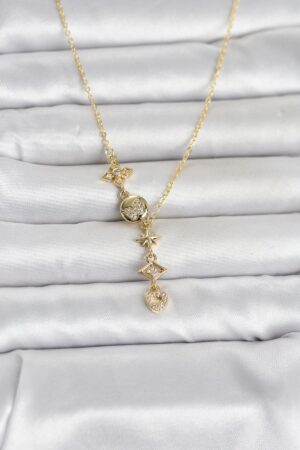 316L Çelik Gold Renk Zirkon Taşlı Y Kadın Kolye