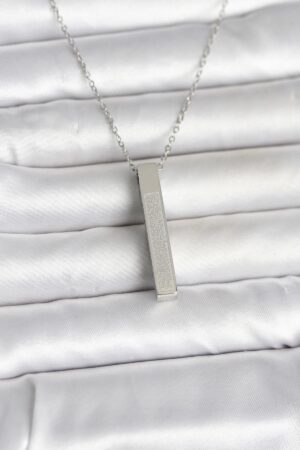 316L Çelik Gümüş Renk Ayetel Kürsi Yazılı Bar Çubuk Kolye