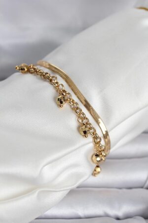 316L Çelik Gold Renk Dorika ve İtalyan Zincirli Model Kadın Bileklik