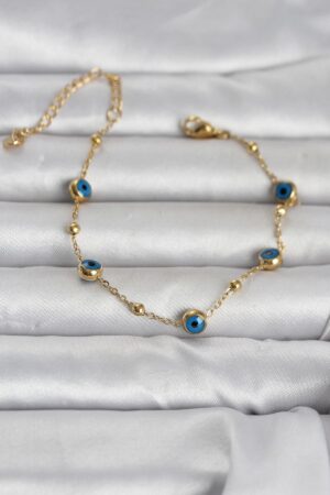 316L Çelik Gold Renk Top Zincirli Nazarlı Kadın Bileklik