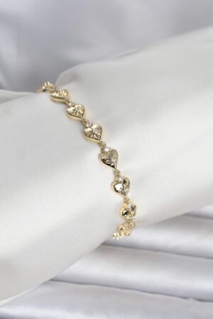 Pirinç Gold Renk Kalpli Kutup Yıldızı İşleme Kadın Bileklik