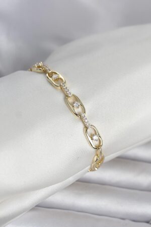 Pirinç Gold Renk Zirkon Taşlı Kadın Bileklik