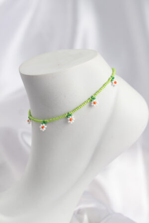 Yeşil Renk Boncuklu Papatya Motifli Halhal